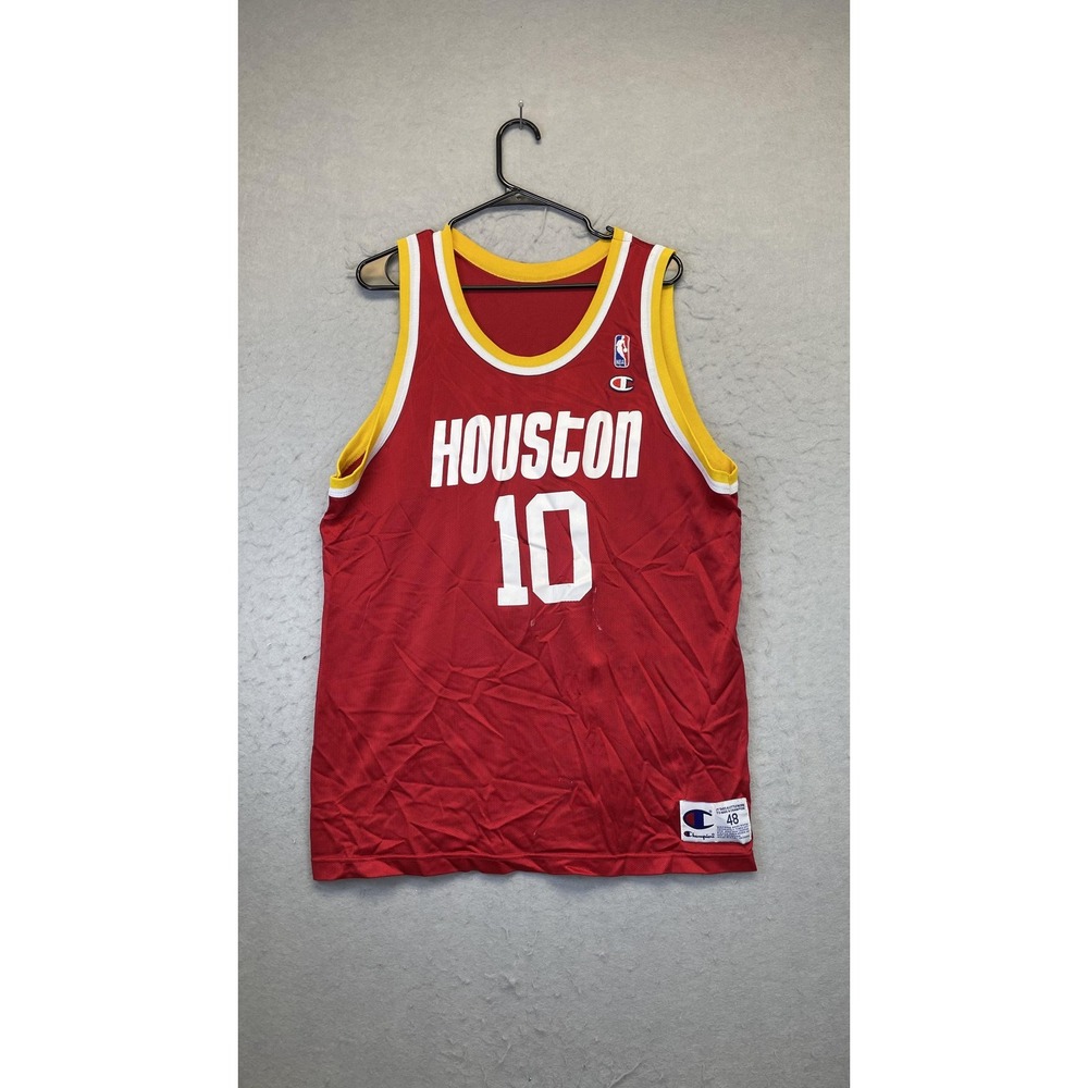 Vintage Houston Rockets Jersey Mens 48 Red Yellow NBA Basketball Sam Cassell 90s